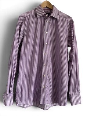 Eton Contemporary Fit Dress Shirt 16.5 / 42 Purple White Striped 100% Cotton